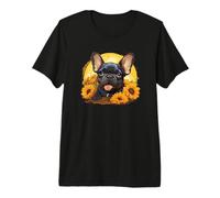 Cute Funny Sunflowers Black Frenchie Lover Maglietta Premium