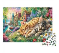 Cute gatto Bundle Di Puzzle Da 1000 Pezzi, Per Bambini 8-12 E Adulti, Carta Spesso,Sleeping gattos Garden Decorazione Murale, Regalo Di Capodanno, Sfida Cerebrale 38x26cm/1000pcs
