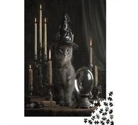 Cute Gatto Wearing A Wizard's Hat Puzzle 1000Pcs Ambiente scuro gotico Decorazione Per La Casa. Rilassamento E Intelligence Per Adulti E Bambini Da 14 Anni 70x50cm/1000pcs