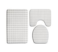 Cute Geometric Net Lines Spots Modern Minimalist Mesh Plaid Checks Set Di Tappetini Da Bagno 3 Pezzi Morbida Zerbino Antiscivolo Tappetino Contorno Wc Per La Casa Toeletta Doccia