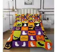 Cute Ghost Bat - Set di 3 copripiumini per camera da letto dei bambini, motivo: zucca e lanterna a tema Happy Halloween, set di trapunte per tutta la stagione, 3 pezzi con 2 federe