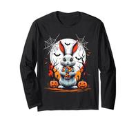 Cute Ghost Bunny with Candy Spooky Ghost Halloween Costume Maglia a Manica