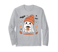 Cute Ghost Drinking Coffee Halloween Ghost Ice Coffee Womens Maglia a Manica