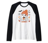 Cute Ghost Drinking Coffee Halloween Ghost Ice Coffee Womens Maglia con Maniche Raglan