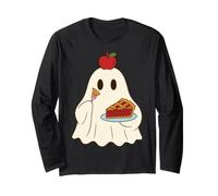 Cute Ghost Eating Pie Halloween Fall Autumn Apple Lover Maglia a Manica