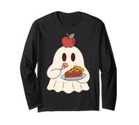 Cute Ghost Eating Pie Halloween Fall Autumn Apple Lover Maglia a Manica