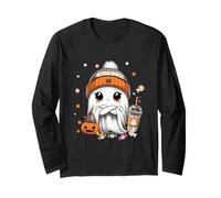 Cute Ghost Fall Halloween Spooky Coffee Pumpkin Thanksgiving Maglia a Manica
