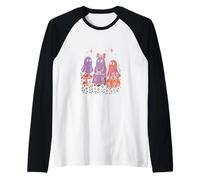 Cute Ghost Friends Camicia Pastello Spooky Halloween Funghi Maglia con Maniche Raglan