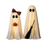 Cute Ghost Halloween Decor - Funny LED Ghost with Broom Pumpkin Lights