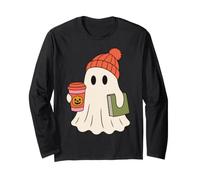 Cute Ghost Halloween Reading Coffee Fall Theme Maglia a Manica