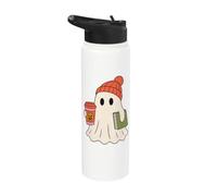 Cute Ghost Halloween Reading Coffee Fall Theme Stainless Steel Insulated Water Bottle