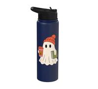 Cute Ghost Halloween Reading Coffee Fall Theme Stainless Steel Insulated Water Bottle