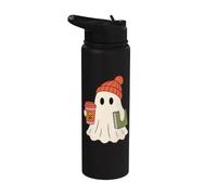 Cute Ghost Halloween Reading Coffee Fall Theme Stainless Steel Insulated Water Bottle