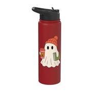 Cute Ghost Halloween Reading Coffee Fall Theme Stainless Steel Insulated Water Bottle