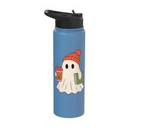 Cute Ghost Halloween Reading Coffee Fall Theme Stainless Steel Insulated Water Bottle