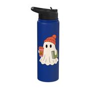 Cute Ghost Halloween Reading Coffee Fall Theme Stainless Steel Insulated Water Bottle