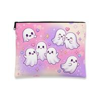 Cute Ghost Pattern Fantasmi Halloween Makeup Bag, Rosa, 17,8 x 22 | Simpatica stampa fantasma, borsa per cosmetici, sfondo sfumato pastello, stelle scintillanti, cuori galleggianti