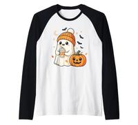 Cute Ghost Pumpkin Spice Latte Stagione Autunnale Maglia con Maniche Raglan