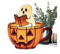 Cute Ghost Reader Pumpkin LED Light, Halloween Ghost Light, Resin Nightlight Desk Display Ornament for Tabletop Bedroom Outdoor Table Desktop Party