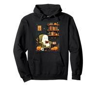 Cute Ghost Reading Accogliente Halloween Vibe Bookworm Felpa con Cappuccio