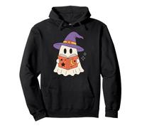 Cute Ghost Reading Book Halloween Witch Hat Bookworm Felpa con Cappuccio