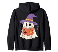Cute Ghost Reading Book Halloween Witch Hat Bookworm Felpa con Cappuccio