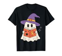 Cute Ghost Reading Book Halloween Witch Hat Bookworm Maglietta