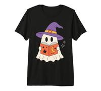 Cute Ghost Reading Book Halloween Witch Hat Bookworm Maglietta Premium