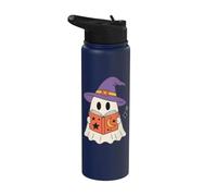 Cute Ghost Reading Book Halloween Witch Hat Bookworm Stainless Steel Insulated Water Bottle