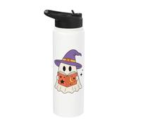 Cute Ghost Reading Book Halloween Witch Hat Bookworm Stainless Steel Insulated Water Bottle