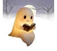 Cute Ghost Reading Book Lamp, 3D LED Halloween Adorable Ghost Statue Night Light, for Bedroom Study Room, Readers(6in)