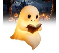 Cute Ghost Reading Book Lamp, Ghost Reading Lantern, Halloween Light Up Ghost Statue Night Light with Smile, Ghost Lamp Night Light, Halloween Funny Decor for Bedroom Living Room (1pcs,21cm)