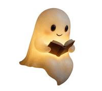 Cute Ghost Reading Book Lamp, Halloween Ghost Night Light,Ghost Warm Lighted Indoor Figurine Lamps 3D LED Night Light Halloween, Light Up Halloween Decor, for Bedroom Study Room, Readers (8inch)