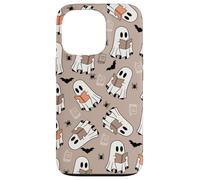 Cute Ghost Reading Books Retro Groovy Spooky Beige Pattern Custodia per iPhone 13 Pro