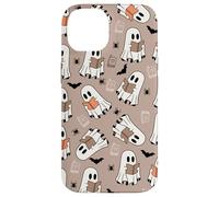 Cute Ghost Reading Books Retro Groovy Spooky Beige Pattern Custodia per iPhone 14