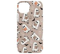 Cute Ghost Reading Books Retro Groovy Spooky Beige Pattern Custodia per iPhone 15 Plus