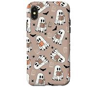 Cute Ghost Reading Books Retro Groovy Spooky Beige Pattern Custodia per iPhone X/XS