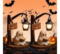 Cute Ghost Reading Lantern - Boo, 3D Ghost Reading Book Lamp, Resin Halloween Ghosts Lantern - Create Mysterious Atmosphere for Home, Book Lovers, Atmosphere Party (4.72'' *2)