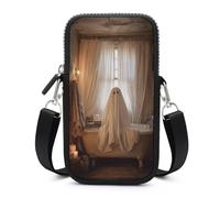 Cute Ghost Sits on an Old Bathtub Crossbody Mobile Phone Bag Smartphone Bag With Adjustable Strap