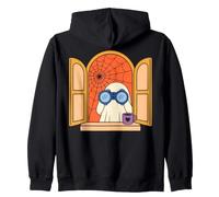 Cute Ghost with Binoculars Watching Halloween Spooky Season Felpa con Cappuccio