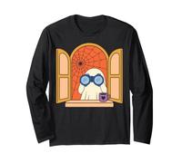 Cute Ghost with Binoculars Watching Halloween Spooky Season Maglia a Manica
