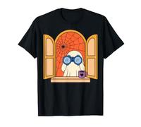 Cute Ghost with Binoculars Watching Halloween Spooky Season Maglietta