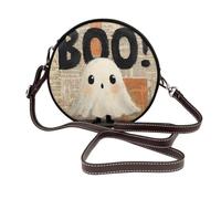 Cute Ghost Word Boo Halloween Vintage Giornale Donne Rotonda Crossbody Borse In Pelle Sling Bag Borsa