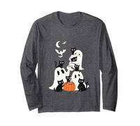 Cute Ghosts with Cats, Whimsical Halloween Cat Maglia a Manica