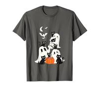 Cute Ghosts with Cats, Whimsical Halloween Cat Maglietta