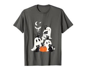 Cute Ghosts with Cats, Whimsical Halloween Cat Maglietta