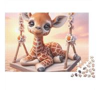 Cute Giraffe Baby Puzzle Fai Da Te 1000 Pezzi Cartone Extra Spesso Per Amanti Famiglia, Gioco Divertente, Bella Decorazione, Regalo Compleanno Per Tutte Le Età 52x38cm/1000pcs