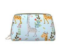 Cute Giraffe Fiori in Pelle Hand Held Zipper Makeup Bag Storage Bag per Articoli Vari Astuccio Penna, bianco, Taglia unica