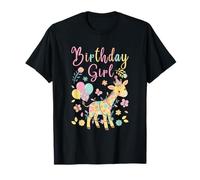 Cute Giraffe Floral Girls Birthday Party Maglietta