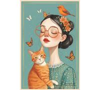 Cute Girl and Ginger Cat Notebook: Aesthetic Orange Cat and Butterfly Illustration Lined Journal, Inspirational Quote Cover, 6x9 Inches 120 Pages, Gift for Cat Lovers and Writers